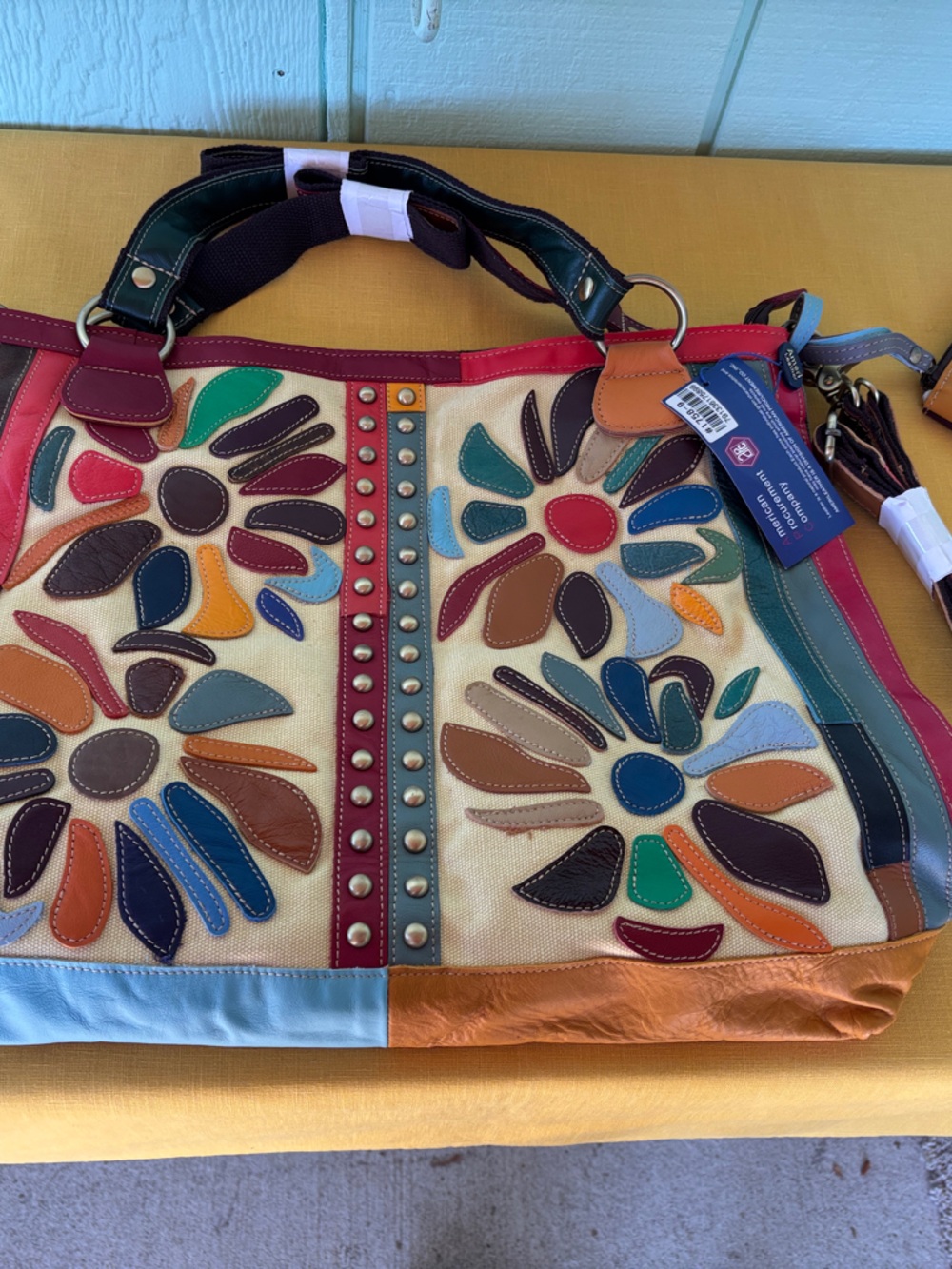 Multicolor Floral Leather Tote Bag - Colorful Patchwork